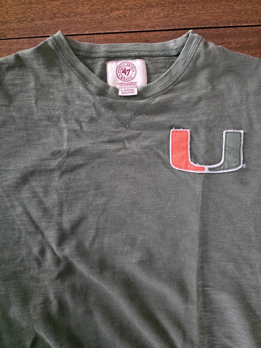 '47 Brand University of Miami Hurricanes Green Long Sleeve Crewneck Sweatshirt L